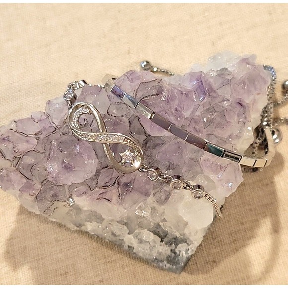 Bolo Bracelet Infinity Multi CZ Charm & Box link Row Bracelet Bracelets Lot of 2 - Picture 6 of 7